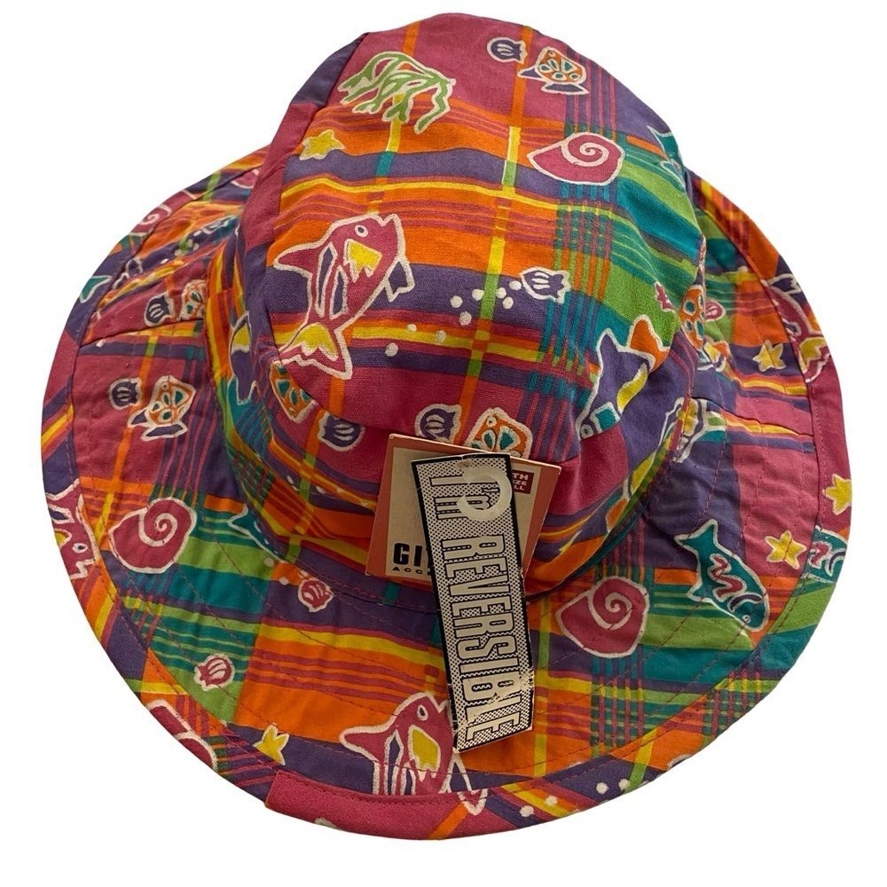 Vintage Deadstock With Tags Gitano Multicolor Multi Print Reversible Bucket Hat
